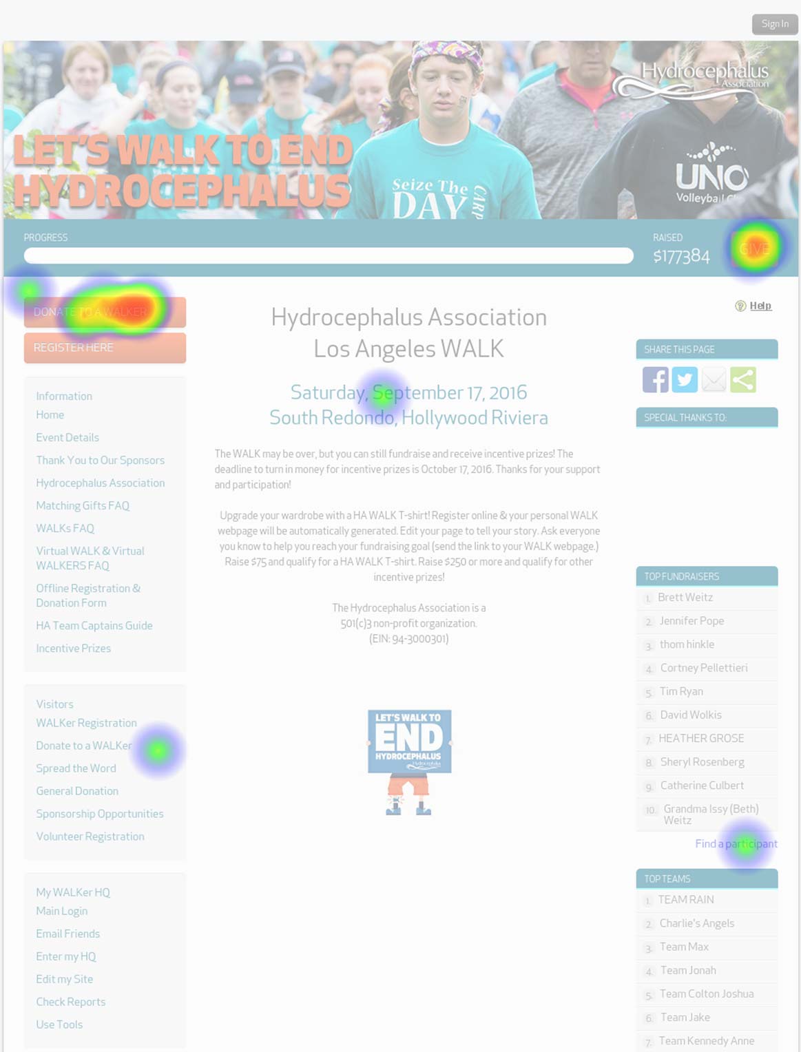 Original user test on Hydrocephalus Walk website