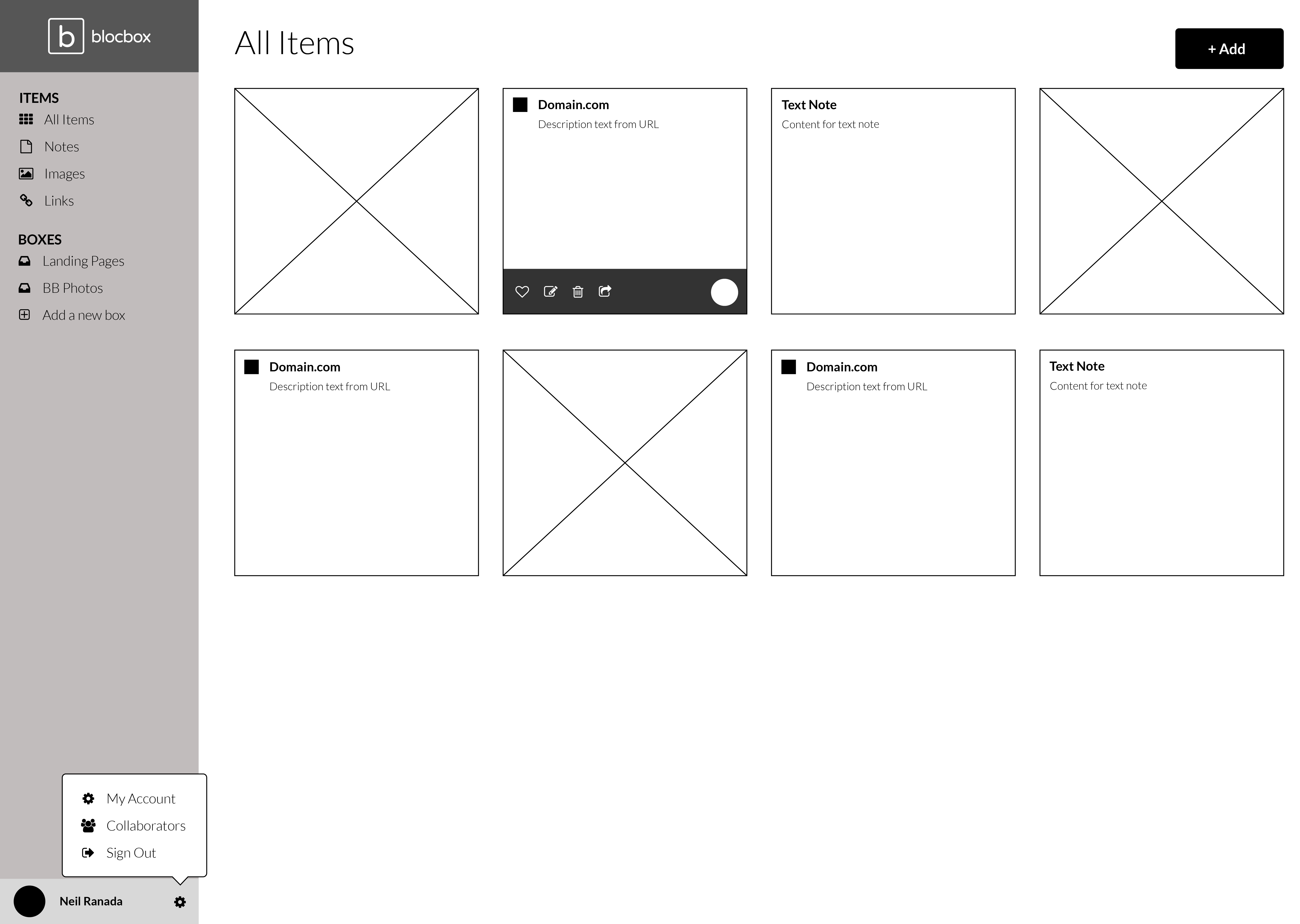 account settings wireframe