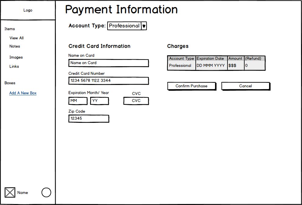 payment information