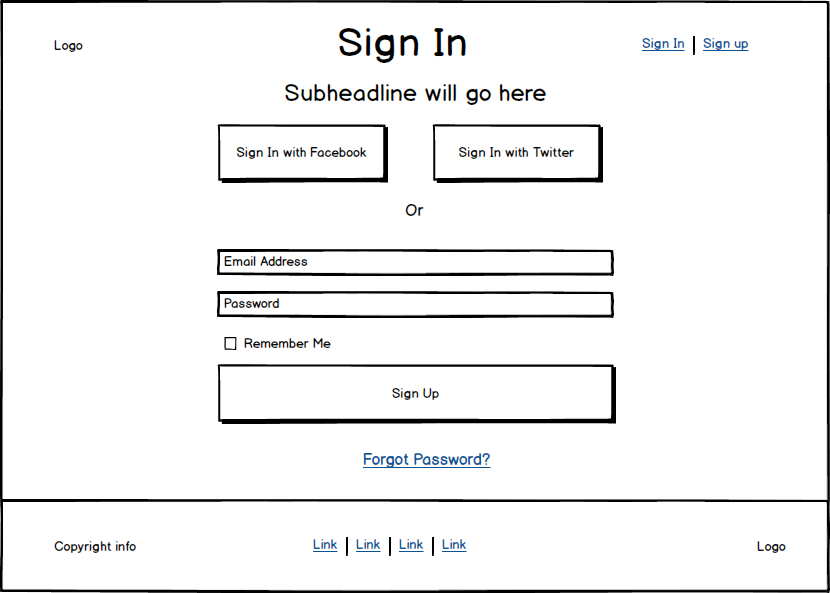 wireframes sign in