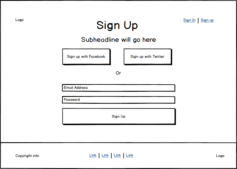 wireframes sign up